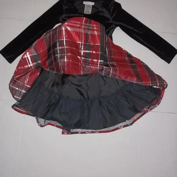 BONNIE JEAN FIT & FLARE LONG SLEEVE BOW DETAIL VELVET PLAID CHRISTMAS DRESS - Picture 5 of 7